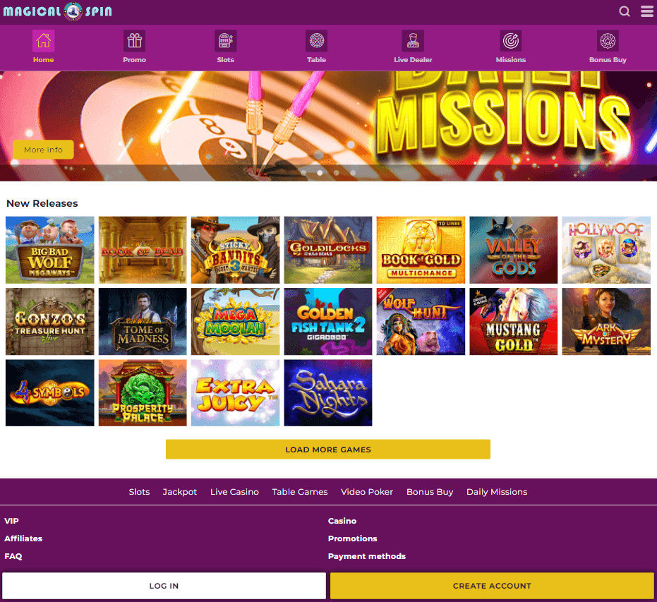 Magical Spin Casino Desktop Preview 2